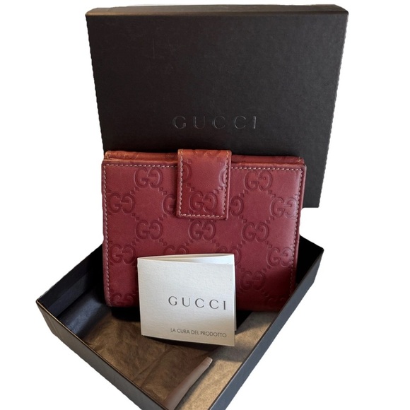 Authentic Vintage Gucci Guccissima Red Leather Wallet with box Made in Italy - Picture 1 of 12